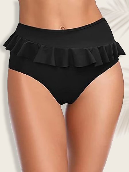 

Plain Elegant Flouncing Bikini Bottom, Black, Bikini Sets