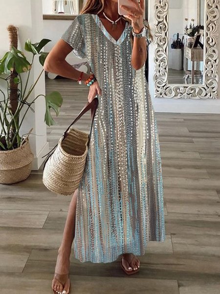 Casual Abstract V Neck Loose Dress