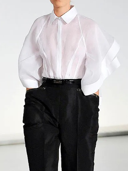 

Urban Shirt Collar Short sleeve Loose Plain Blouse, White, Blouses and Shirts