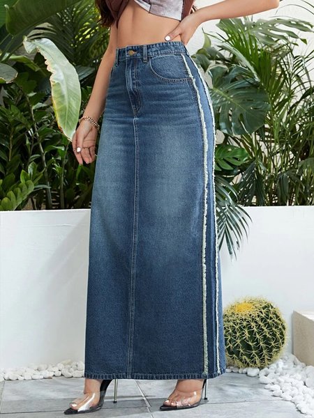 

Denim Casual Regular Fit Denim Skirt, Blue, Denim Skirts