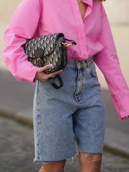 

Urban Loose Plain Denim Shorts, Blue, Jeans