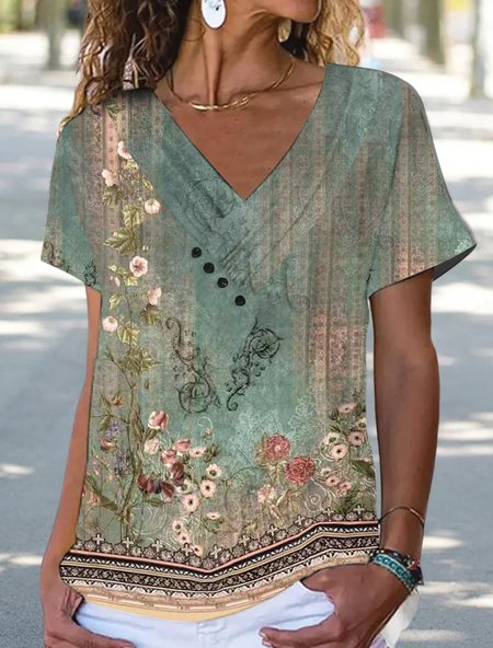 

Casual Knitted Ethnic Blouse, Green, Blouses