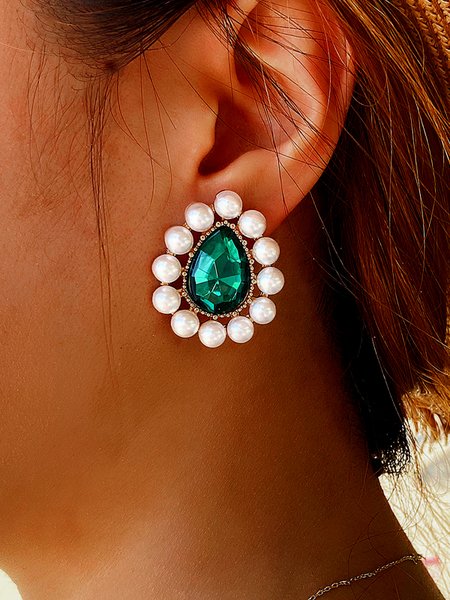 

Urban Green Gem Pearl Earrings Daily Party Banquet Female Jewelry, Golden, Necklaces