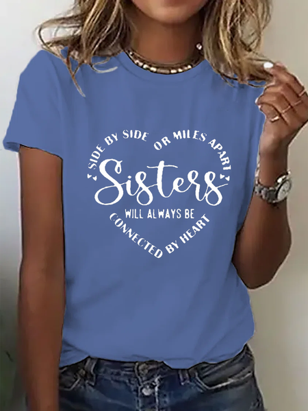 

Plus Size Casual Crew Neck Short Sleeve Loose Text Letters T-Shirt, Blue, T-Shirts