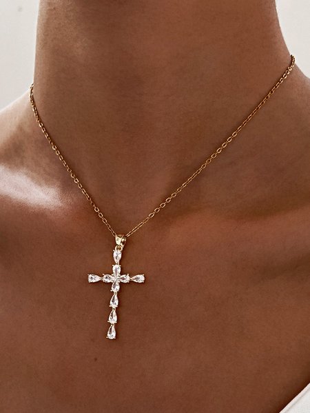 

Diamond Cross Pendant Necklace Women Urban Jewelry Casual, Golden, Necklaces