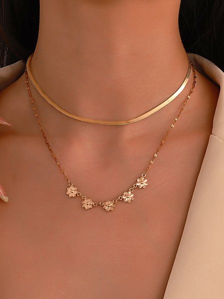 

Gold Daisy Layered Necklace Women's Urban Jewelry Casual, As picture, Necklaces