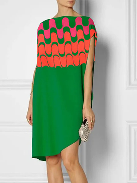 

Loose Elegant Cap sleeve Boat Neck Skirt Dress, Green, Mini Dresses