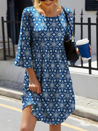

Loose Geometric Crew Neck Casual Dress, Dark blue, Dresses