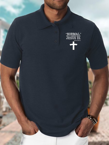 

Men’s Normal Isn’t Coming Back Jesus Is Casual Text Letters Regular Fit Polo Shirt, Deep blue, T-shirts