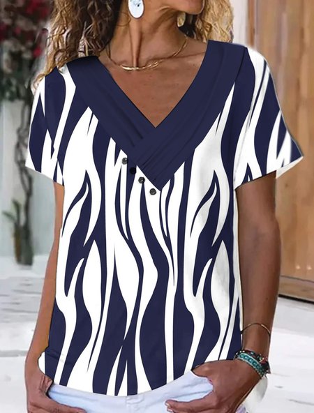 

Color Contrast Striped Ring Bell Loose Top, Dark blue, Shirts & Blouses