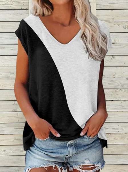 

Women's Black And White Print Crew Neck Casual Tank Top, Black-white, Tank Tops
