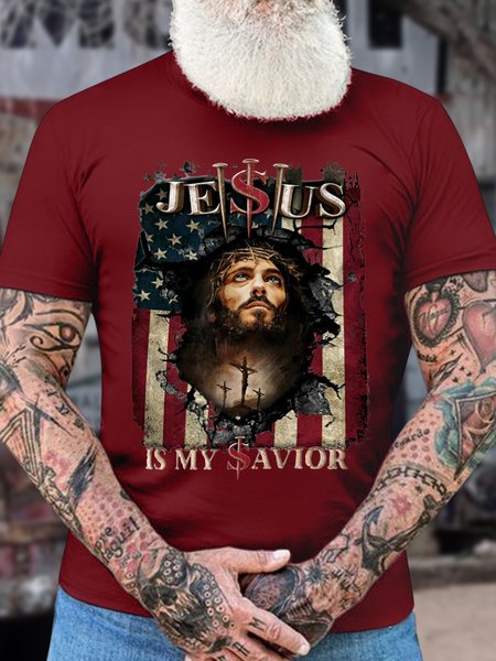

Men’s Jesus Is My Savior Text Letters Casual T-Shirt, Red, T-shirts
