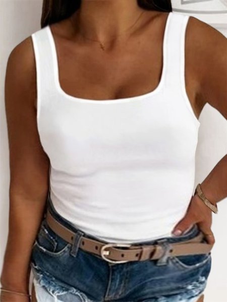 

Plus Size Sexy Skinny Solid Sleeveless Knit Tank, White, Tanks & Camis