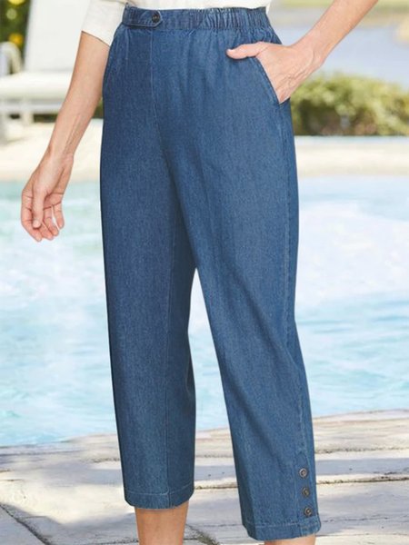 

Casual Denim Plain Pants, Blue, Pants