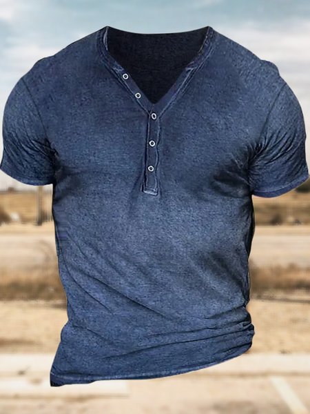 

Men’s Plain Casual Half Open Collar Regular Fit T-Shirt, Deep blue, T-shirts