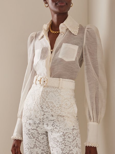 

Plain Regular Fit Elegant Shirt Collar Blouse, White, Blouses and Shirts