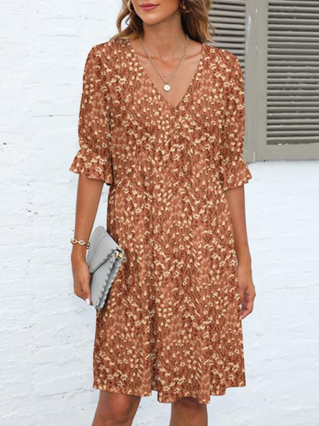

Ditsy Floral Casual Flare Sleeve Dress, Orange, Dresses