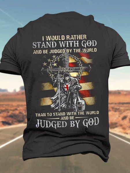 

Men’s I Would Rather Stand With God And Be Judged By The World Than To Stand With The World And Be Judged By God Regular Fit Cotton Crew Neck Casual T-Shirt, Deep gray, T-shirts
