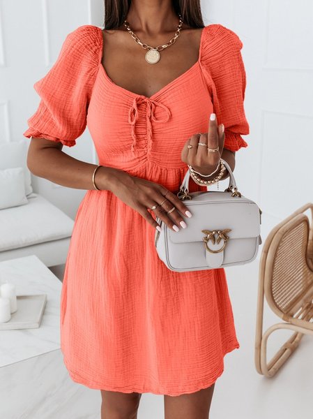 

Linen V Neck Loose Plain Summer Dress, Orange, Dresses