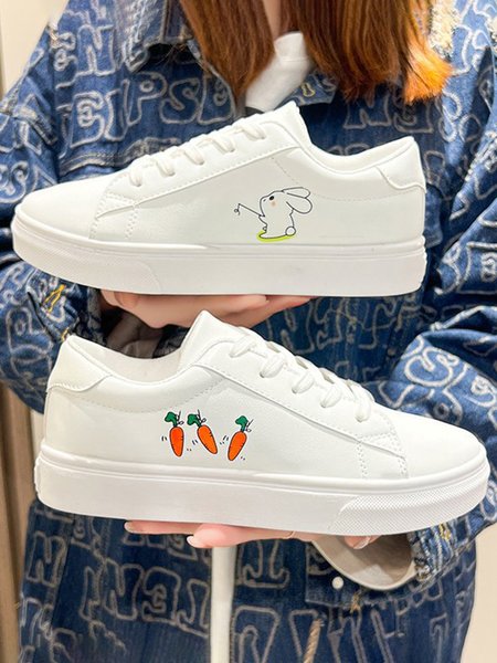 

Easter Cute Rabbit Graphic Print Sneakers, White, Sneakers