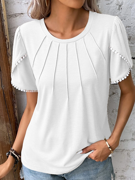 

Plus Size Lace Crew Neck Elegant Loose Shirt, White, Shirts & Blouses