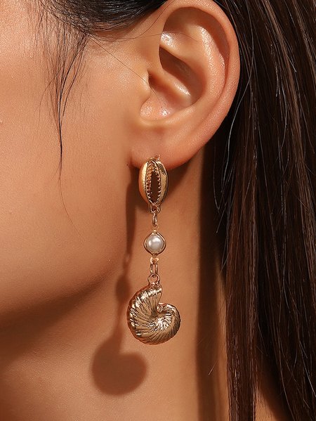 Gold Shell Pearl Earrings Women Vacation Jewelry Boho, Golden, Earrings