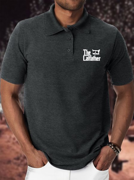 

Men's The Catfather Funny Graphic Printing Cat Regular Fit Hawaii Polo Shirt, Deep gray, T-shirts