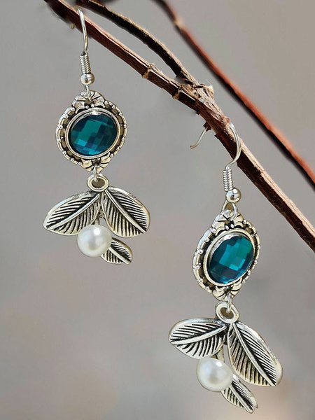 

Silver Embossed Crystal Pearl Earrings Women's Jewelry, As picture, Earrings