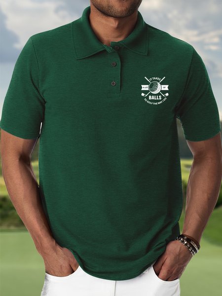 

Men’s It Takes A Lot Of Balls To Golf The Way I Do Polo Collar Regular Fit Casual Polo Shirt, Green, T-shirts