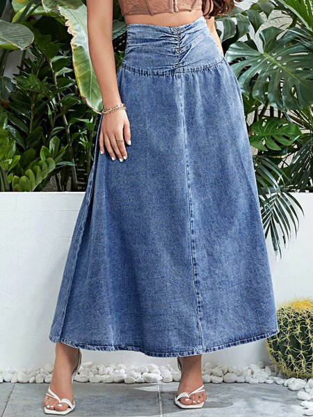

Urban High Waist Plain A-Line Denim Skirt, Blue, Jeans