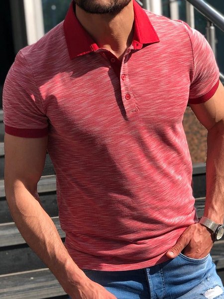 

Men's Polo Collar Loose Plain Casual Polo Shirt, Red, T-shirts