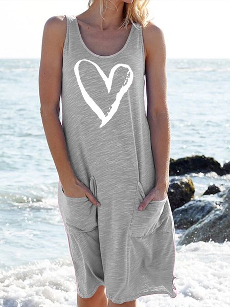 

Women's Heart Print Casual Dress, Gray, Dresses