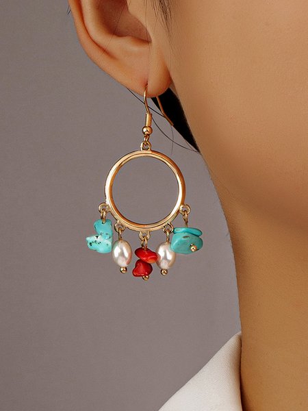 

Gold Turquoise Pearl Beaded Earrings Women's Jewelry, As picture, Earrings