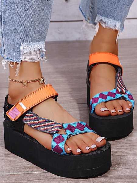 

Ethnic Web Platform Sandals, Orange, Sandals