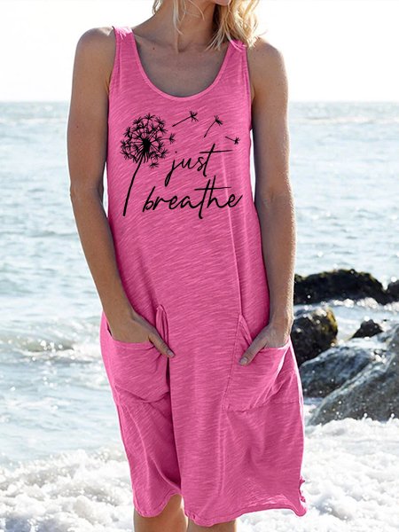 

Women's Just Breathe Dandelion Print Crew Neck Casual Dress, Pink, Dresses