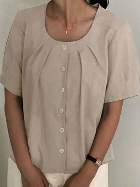 

Loose Linen Cotton And Linen Shirt, Light khaki, Shirts & Blouses