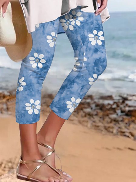 

Flower Printed Casual Capri Legging, Multicolor, Leggings