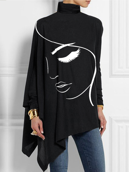 

Plus Size Urban Turtleneck Loose Long Sleeve Shirt, Black, Plus Tops