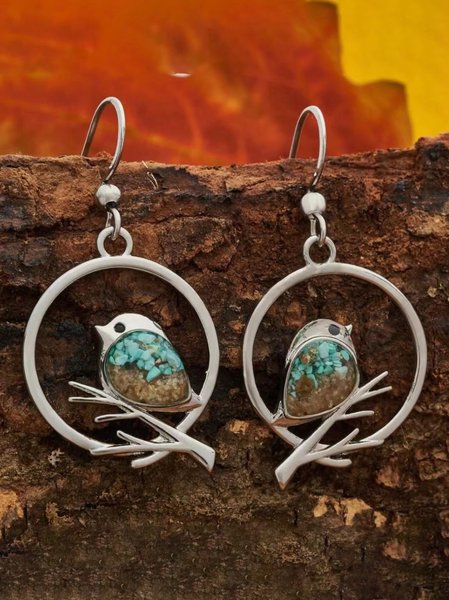 

Ethnic Style Silver Metal Turquoise Bird Shape Earrings Vintage Women's Jewelry, As picture, Necklaces