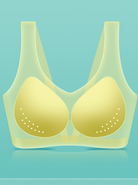 

V Neck Plain Casual Sports Bra, Green, Bra & Bra Sets