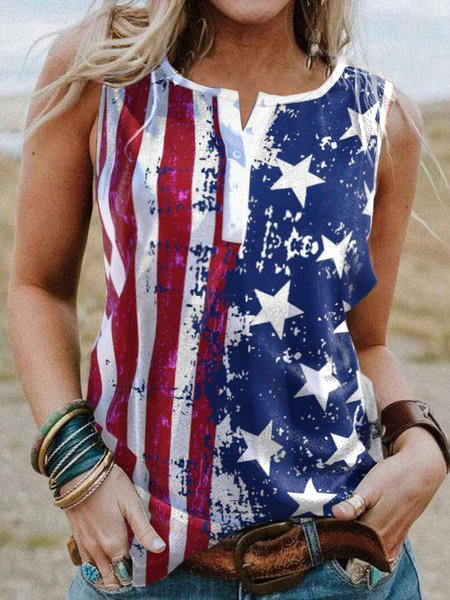 

Loose Casual America Flag Tank Top, Blue, Tanks & Camis