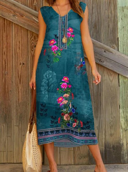 

Women's Vintage Print Casual Dress, Dark blue, Dresses