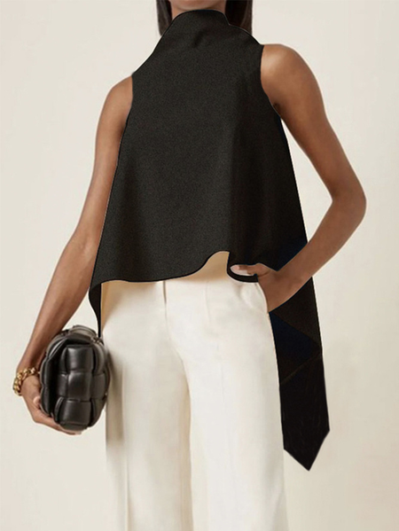 

Plus Size Plain Urban Loose Sleeveless Shirt, Black, Tops
