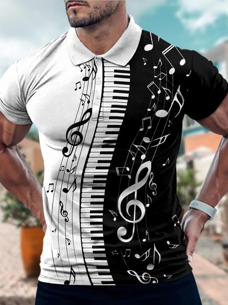 

Men’s Pianos and Notes Polo Collar Casual Polo Shirt, As picture, T-shirts