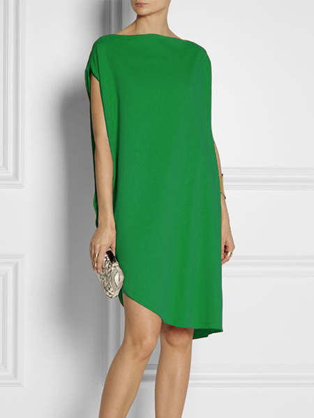 

Plus Size Plain Urban Boat Neck Mini Dress, Green, Dresses