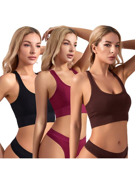 

Casual Crew Neck Plain Sports Bra, Coffee, Bra & Bra Sets