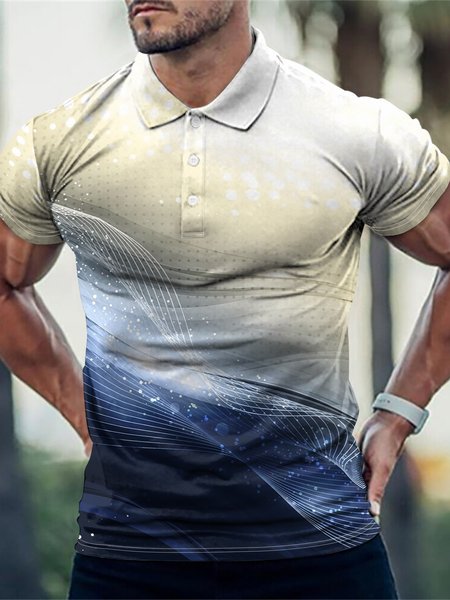

Men’s Outdoor Vacation Lines Pattern Casual Regular Fit Polo Shirt, As picture, T-shirts