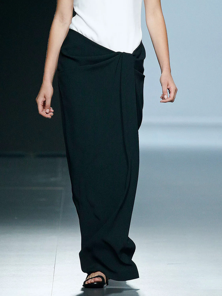 

Lightweight Plain Urban Low Waist Loose Long Skirt, Black, Skirts