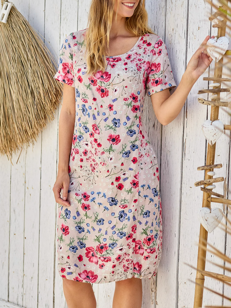 

Linen Crew Neck Regular Fit Cotton And Linen Dress, Off white, Dresses