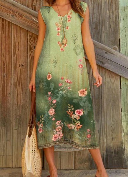 

Women's Vintage Floral Print Casual Dress, Green, Dresses